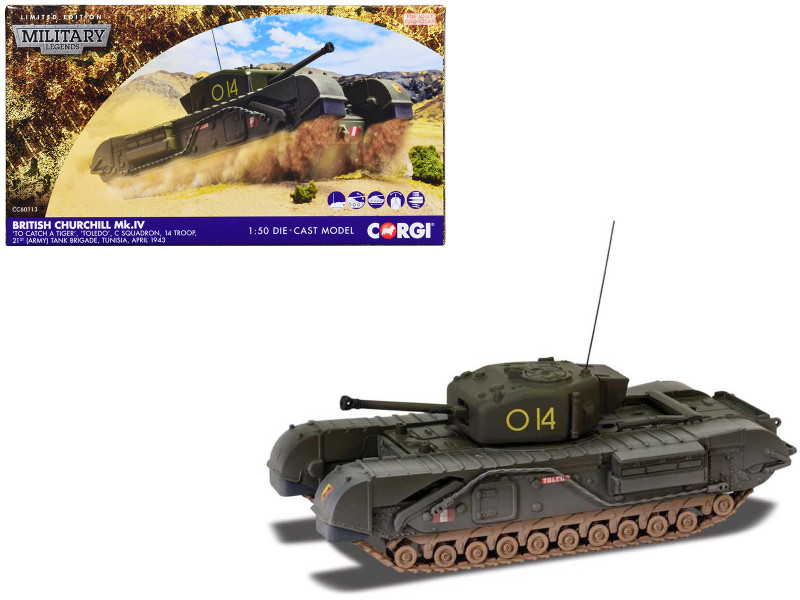 Churchill Mk IV Tank To Catch a Tiger Toledo C Squadron 14 Troop 21st Army Tank Brigade Tunisia 1943 British Royal Army Military Legends Series 1/50 Diecast Model Corgi CC60113