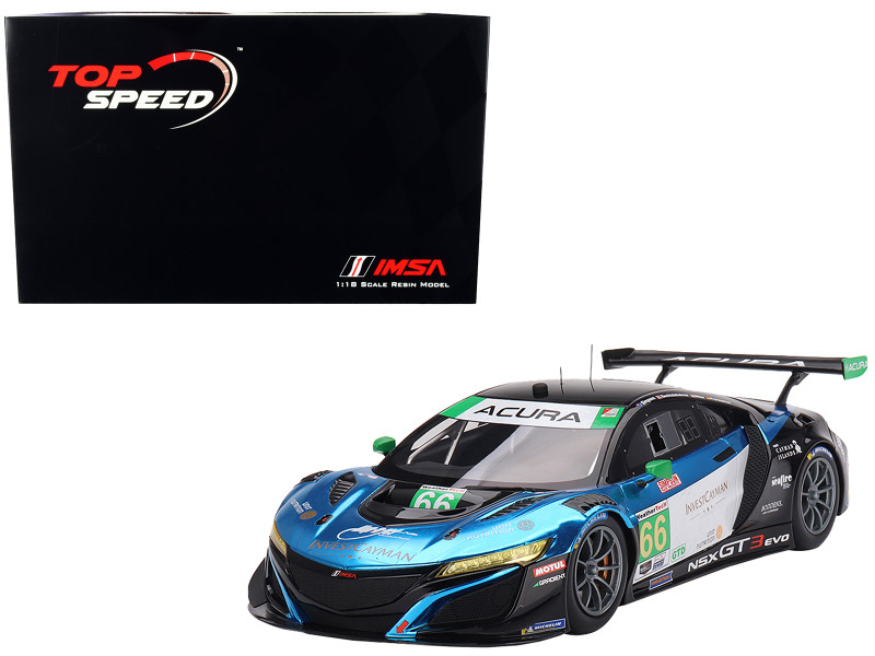 Acura NSX GT3 EVO22 #66 Till Bechtolsheimer Mario Farnbacher Marc Miller Kyffin Simpson Gradient Racing IMSA GTD 24 Hours of Daytona 2022 1/18 Model Car Top Speed TS0535