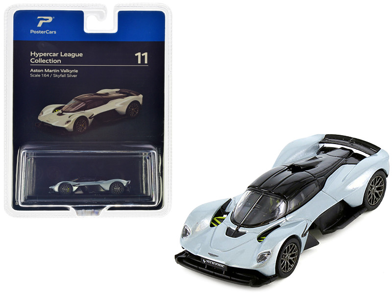 Aston Martin Valkyrie Skyfall Silver Metallic with Black Top Hypercar League Collection 1/64 Diecast Model Car PosterCars H11B