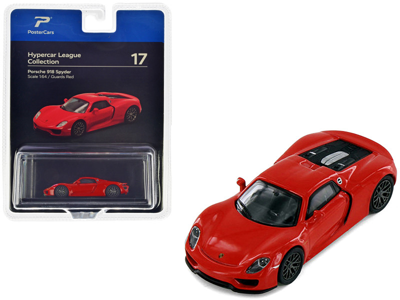 Porsche 918 Spyder Guards Red Hypercar League Collection 1/64 Diecast Model Car PosterCars H17B