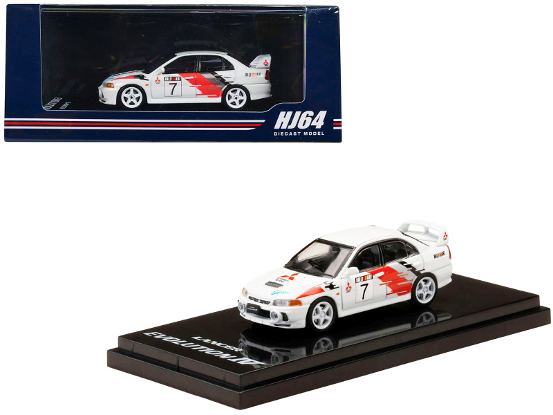 Mitsubishi Lancer GSR Evolution IV RHD Right Hand Drive) #7 Scortia White Groupe A Rally Graphics 1/64 Diecast Model Car Hobby Japan HJ643011A