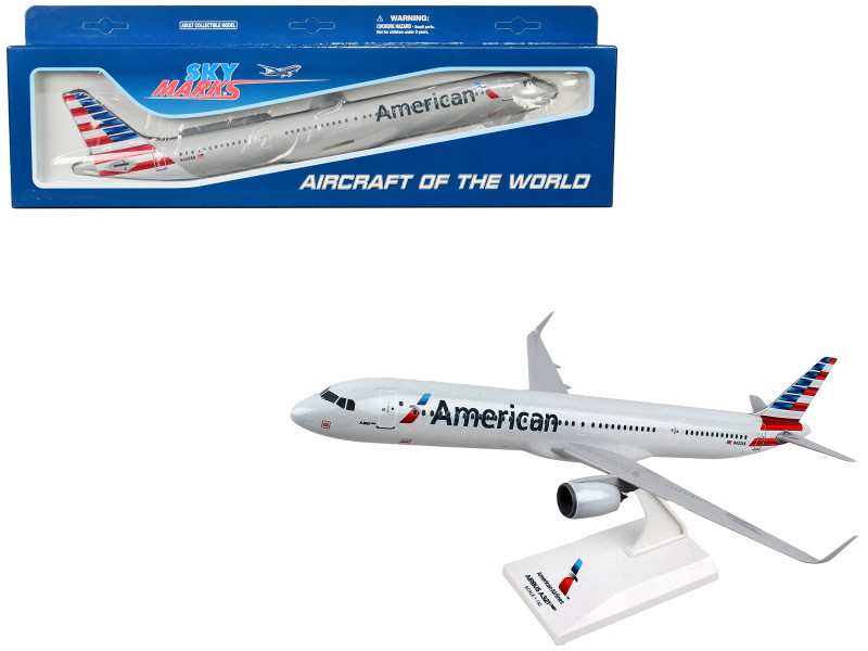 Airbus A321neo Commercial Aircraft American Airlines N400AN Gray with Red and Blue Tail Snap Fit 1/150 Plastic Model Skymarks SKR1022