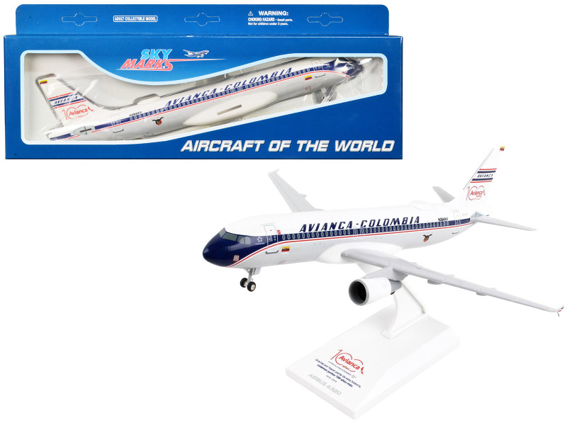 Airbus A320 Commercial Aircraft with Landing Gear Avianca Colombia N284AV White and Gray with Blue Stripes Snap Fit 1/150 Plastic Model Skymarks SKR1033