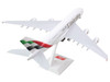 Airbus A380 800 Commercial Aircraft with Landing Gear Emirates Airlines A6 EOG White with Tail Graphics Snap Fit 1/200 Plastic Model Skymarks SKR1135