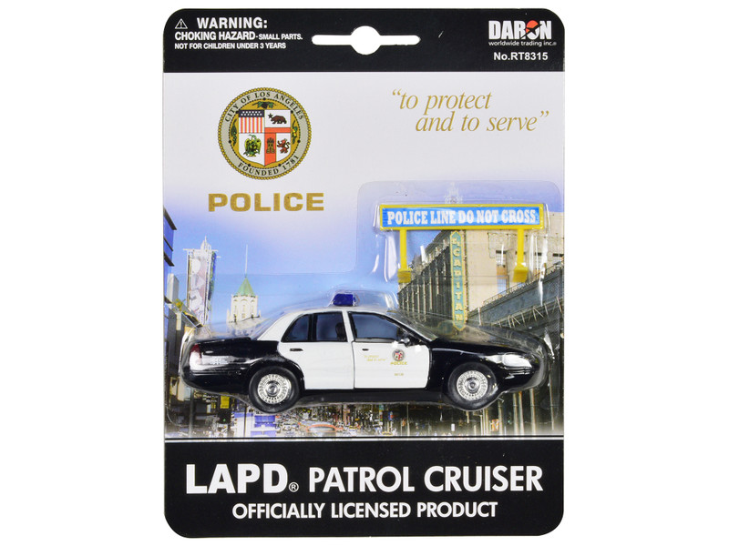 Ford Crown Victoria Police Cruiser Black and White Los Angeles Police Department with Police Sign Diecast Model Daron RT8315