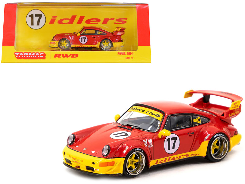 RWB 964 #17 Red with Yellow Stripes and Wheels Idlers Hobby64 Series 1/64 Diecast Model Car Tarmac Works T64-037-IDR