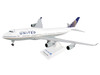 Boeing 747 400 Commercial Aircraft with Landing Gear United Airlines N127UA White with Blue Tail Snap Fit 1/200 Plastic Model Skymarks SKR614