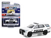 2021 Chevrolet Tahoe Police Pursuit Vehicle PPV White with Black Stripes General Motors Fleet Police Show Vehicle Hot Pursuit Hobby Exclusive Series 1/64 Diecast Model Car Greenlight 30356