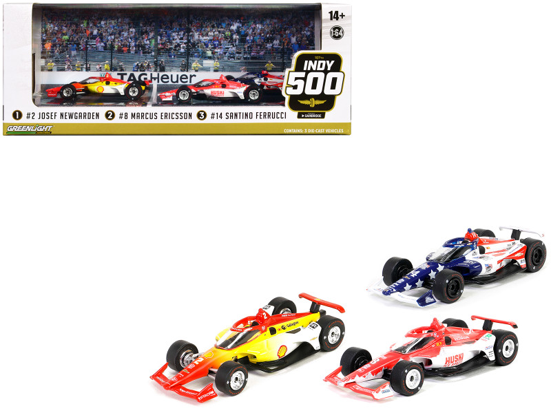 107th Indianapolis 500 2023 Podium Set of 3 IndyCars 1/64 Diecast Models Greenlight 11581