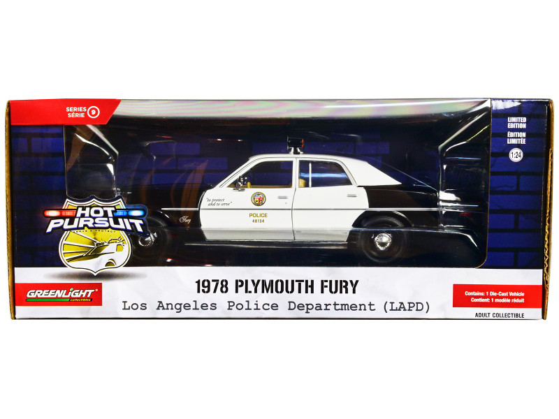 1978 Plymouth Fury Black and White LAPD Los Angeles Police Department Hot Pursuit Series 9 1/24 Diecast Model Car Greenlight GL85591