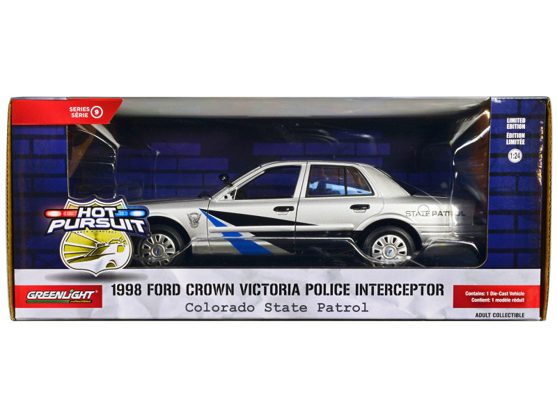 1998 Ford Crown Victoria Police Interceptor Silver Metallic Colorado State Patrol Hot Pursuit Series 9 1/24 Diecast Model Car Greenlight GL85593