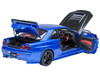Nissan Skyline GT R R34 Nismo Z TUNE RHD Right Hand Drive Bayside Blue with Carbon Hood 1/18 Model Car Autoart AA77460