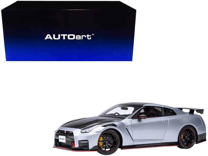 2022 Nissan GT R R35 Nismo Special Edition RHD Right Hand Drive Ultimate Metal Silver with Carbon Hood and Top 1/18 Model Car Autoart AA77503