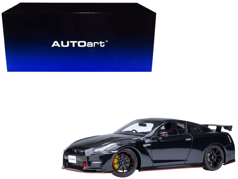 2022 Nissan GT R R35 Nismo Special Edition RHD Right Hand Drive Meteor Flake Black Pearl with Carbon Hood Top 1/18 Model Car Autoart AA77504