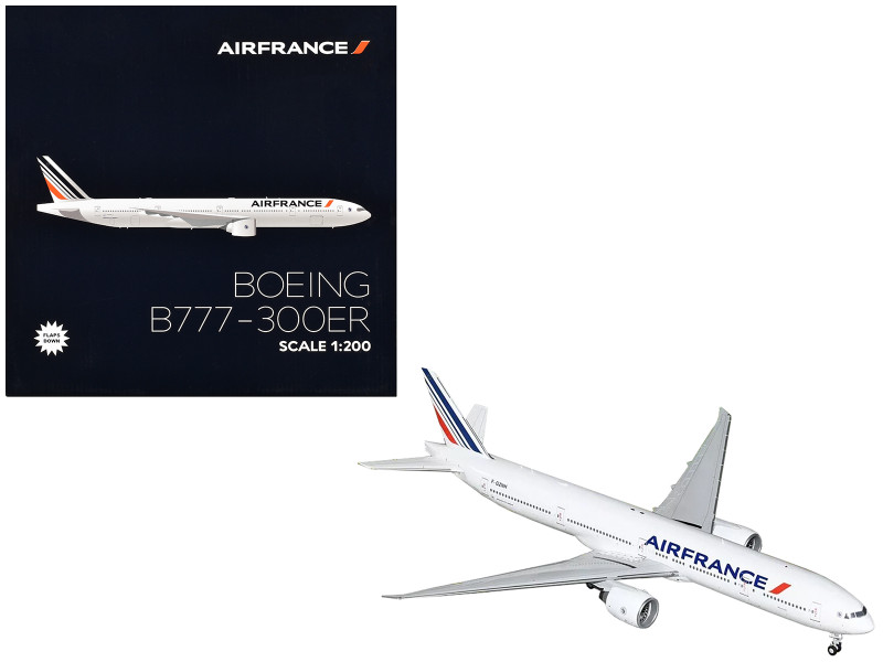Boeing 777 300ER Commercial Aircraft with Flaps Down Air France F GZNH White with Striped Tail Gemini 200 Series 1/200 Diecast Model Airplane GeminiJets G2AFR1282F