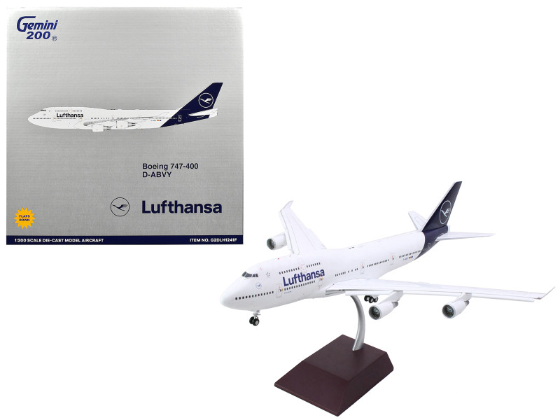Boeing 747 400 Commercial Aircraft with Flaps Down Lufthansa D ABVY White with Dark Blue Tail Gemini 200 Series 1/200 Diecast Model Airplane GeminiJets G2DLH1241F