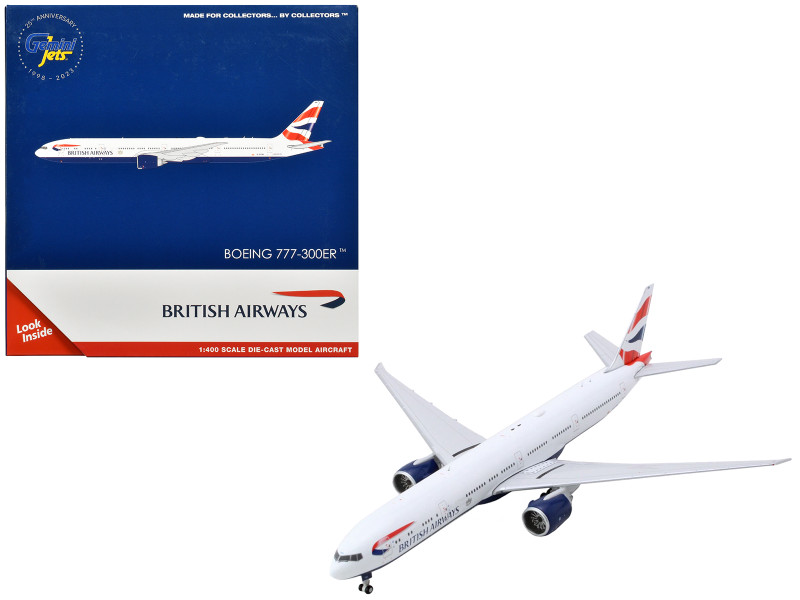 Boeing 777 300ER Commercial Aircraft British Airways G STBH White with Striped Tail 1/400 Diecast Model Airplane GeminiJets GJ2118