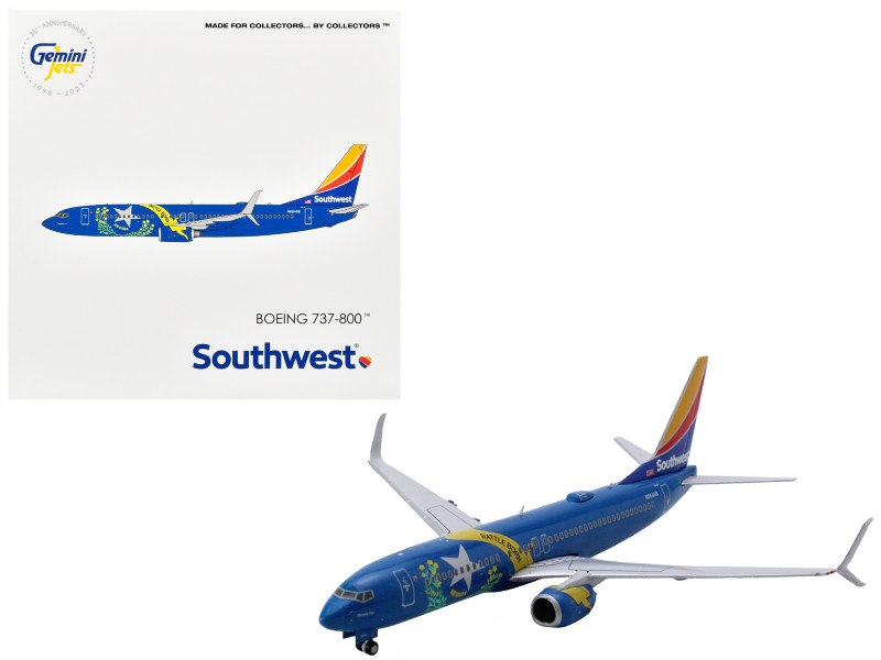 Boeing 737 800 Commercial Aircraft Southwest Airlines Nevada One N8646B Blue with Striped Tail 1/400 Diecast Model Airplane GeminiJets GJ2246