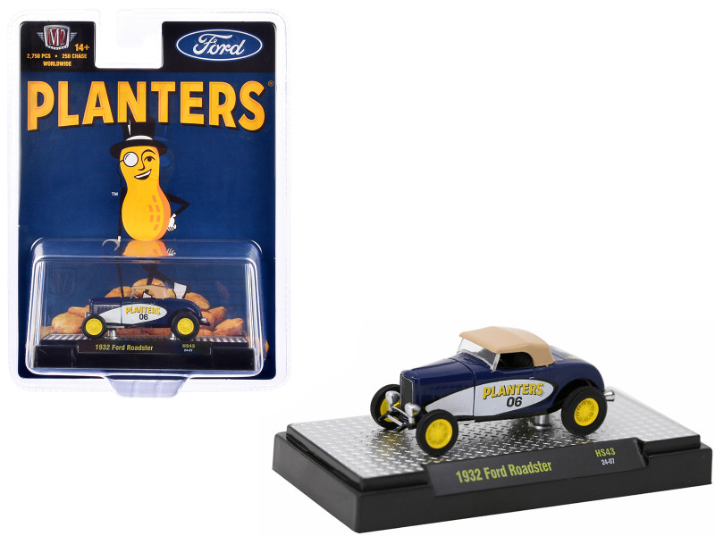 1932 Ford Roadster #06 Blue and White with Tan Soft Top Planters Peanuts Limited Edition to 2750 pieces Worldwide 1/64 Diecast Model Car M2 Machines 31500-HS43