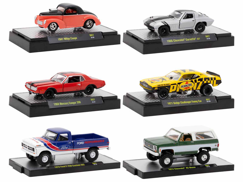 Auto Thentics 6 piece Set Release 87 IN DISPLAY CASES Limited Edition 1/64 Diecast Model Cars M2 Machines 32500-87