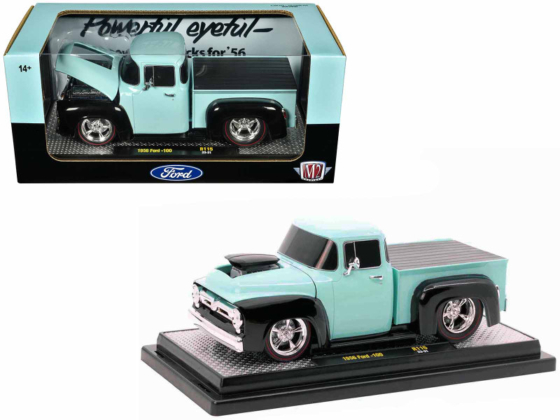 1956 Ford F 100 Pickup Truck Light Blue and Black Limited Edition to 6250 pieces Worldwide 1/24 Diecast Model Car M2 Machines 40300-115A