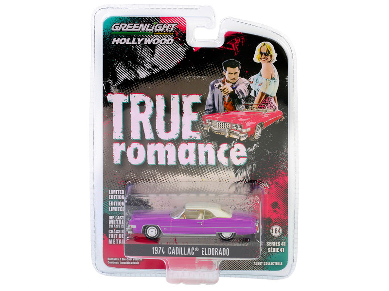 Clarence and Alabama s 1974 Cadillac Eldorado Convertible Top Up Hot Pink with White Top and Interior True Romance 1993 Movie Hollywood Series Release 41 1/64 Diecast Model Car Greenlight 62020B
