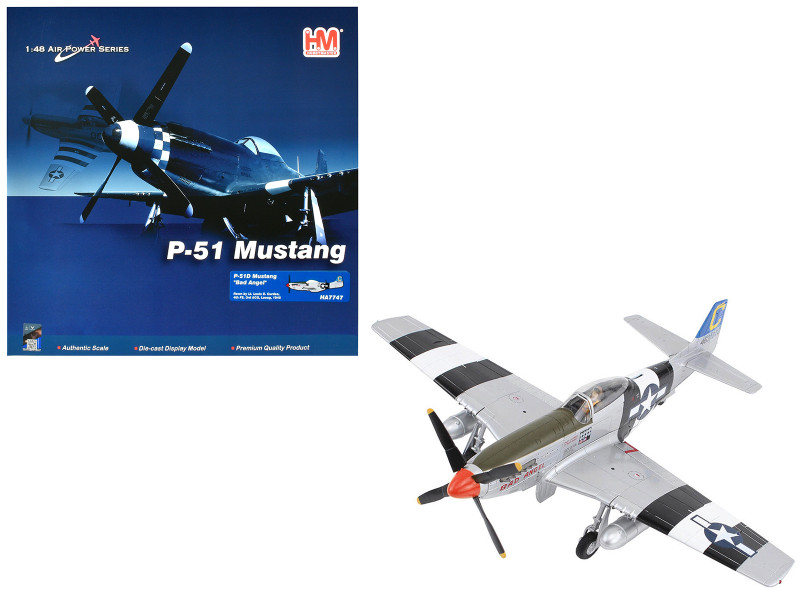 North American P 51D Mustang Fighter Aircraft Bad Angel Lieutenant Louis E Curdes 4th Fighter Squadron 3rd Air Commando Group Laoag 1945 United States Army Air Force Air Power Series 1/48 Diecast Model Hobby Master HA7747