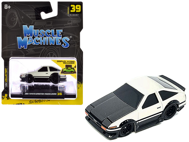 1983 Toyota Sprinter Trueno AE86 White with Carbon Hood 1/64 Diecast Model Car Muscle Machines 15579WH