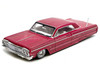1964 Chevrolet Impala SS Lowrider Pink with Graphics and White Interior Lowriders Maisto Design Series 1/26 Diecast Model Car Maisto 32547PK