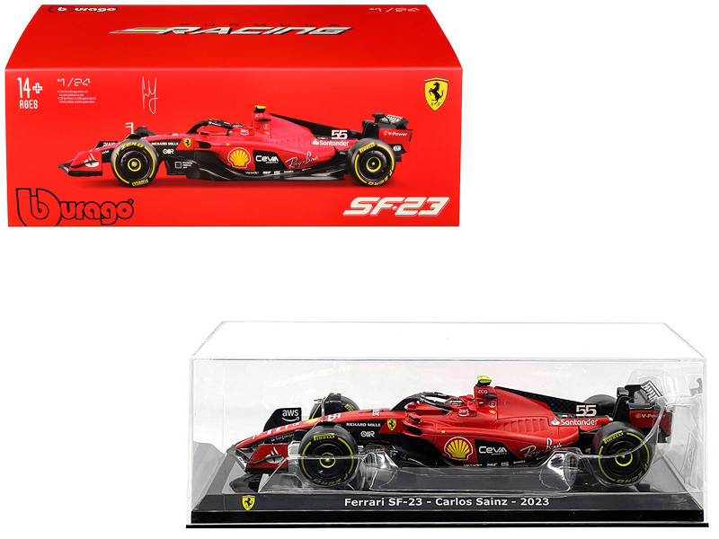 Ferrari SF 23 #55 Carlos Sainz Formula One F1 World Championship 2023 Formula Racing Series 1/24 Diecast Model Car Bburago 26808CS