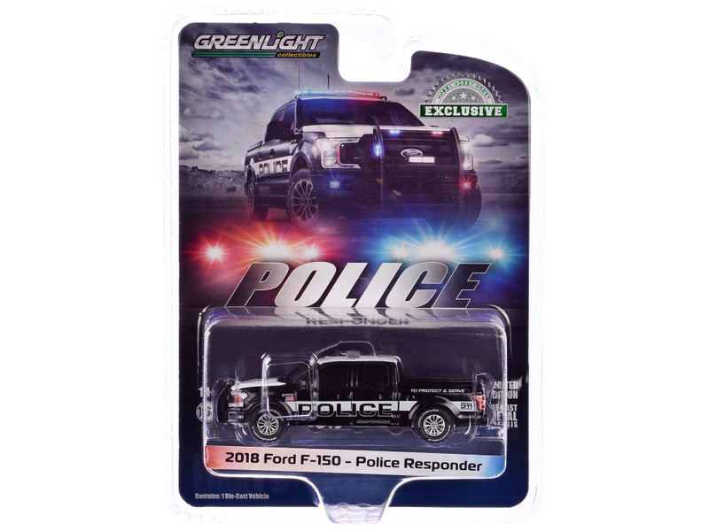 2018 Ford F-150 Pickup Truck Black and White Police Responder Hobby Exclusive Series 1/64 Diecast Model Car Greenlight