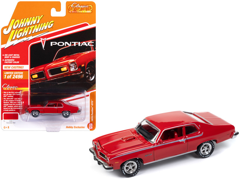 1974 Pontiac GTO Buccaneer Red with Red Interior Limited Edition to 2496 pieces Worldwide Classic Gold Collection 1/64 Diecast Model Car Johnny Lightning JLSP366