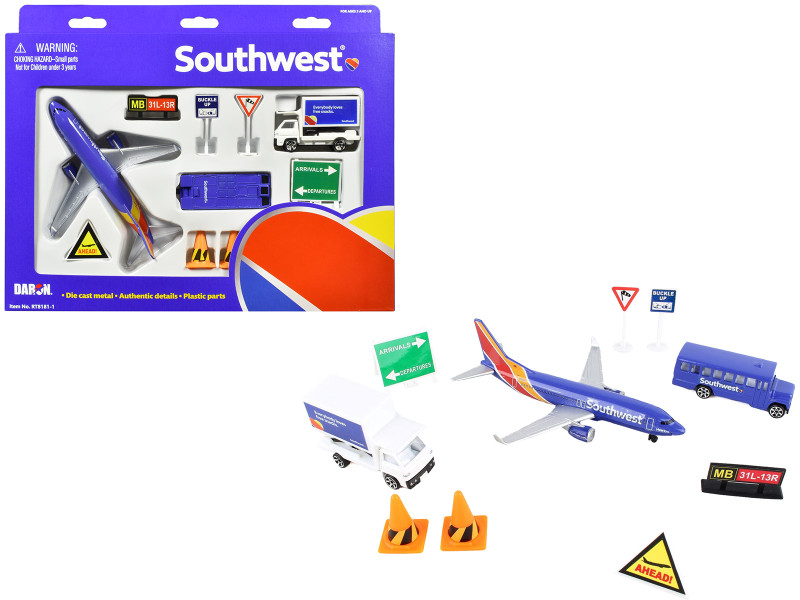 Southwest Airlines Airport Playset of 10 pieces Diecast Model Daron RT8181-1