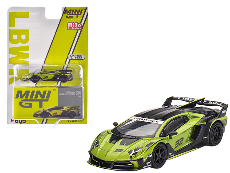 Lamborghini Aventador GT EVO #32 Lime Green Metallic LB Silhouette Works Limited Edition to 7560 pieces Worldwide 1/64 Diecast Model Car True Scale Miniatures MGT00605