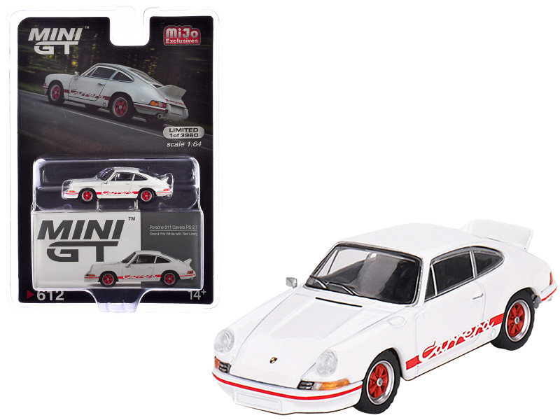 Porsche 911 Carrera RS 2 7 Grand Prix White with Red Stripes Limited Edition to 3960 pieces Worldwide 1/64 Diecast Model Car True Scale Miniatures MGT00612