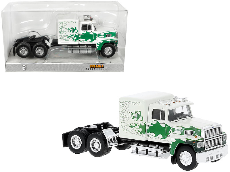 1978 Ford LTL 9000 Truck Tractor White with Green Flames 1/87 (HO) Scale Model Car Brekina BRE85879