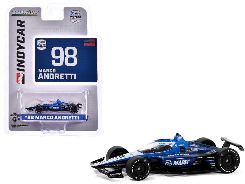 Dallara IndyCar #98 Marco Andretti Mapei Andretti Autosport NTT IndyCar Series 2024 1/64 Diecast Model Car Greenlight 11601