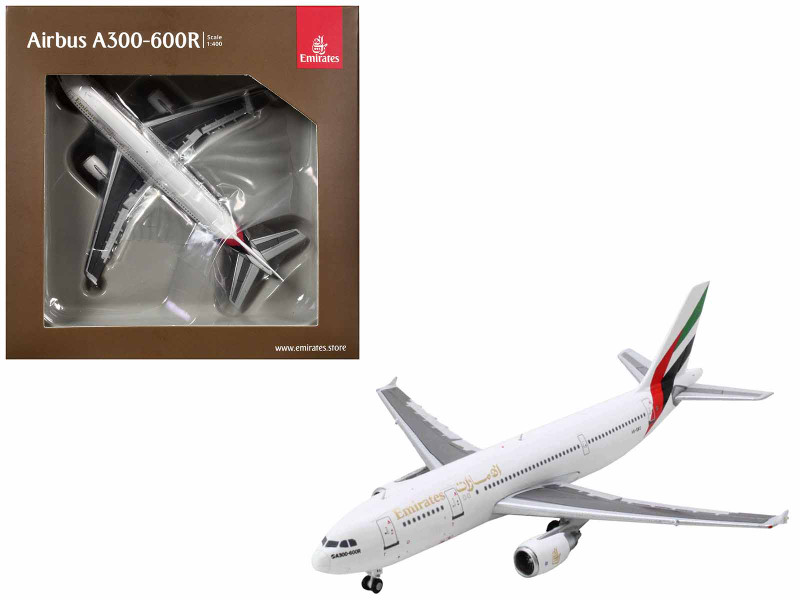 Airbus A300 600R Commercial Aircraft Emirates Airlines A6 EKC White with Striped Tail 1/400 Diecast Model Airplane GeminiJets GJ2231