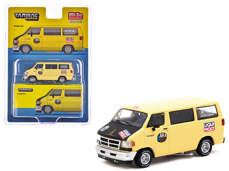 Dodge Ram 150 Van Yellow with Black Hood and Graphics Global64 Series 1/64 Diecast Model Tarmac Works T64G-TL032-YL