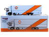 Mitsubishi Fuso Truck with Transporter Light Blue with Orange Stripes Gulf Oil Truck64 Series 1/64 Diecast Model Tarmac Works T64T-TL001-GULF