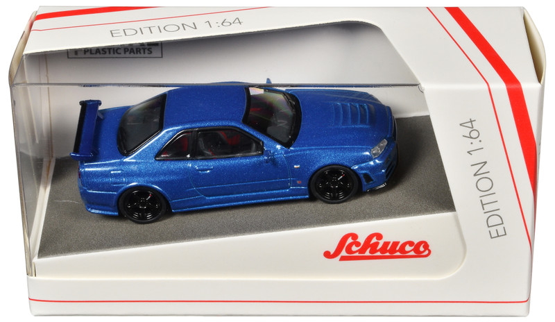 Nissan Skyline GT R R34 Nismo Z Tune RHD Right Hand Drive Blue Metallic 1/64 Diecast Model Car Schuco 452033700