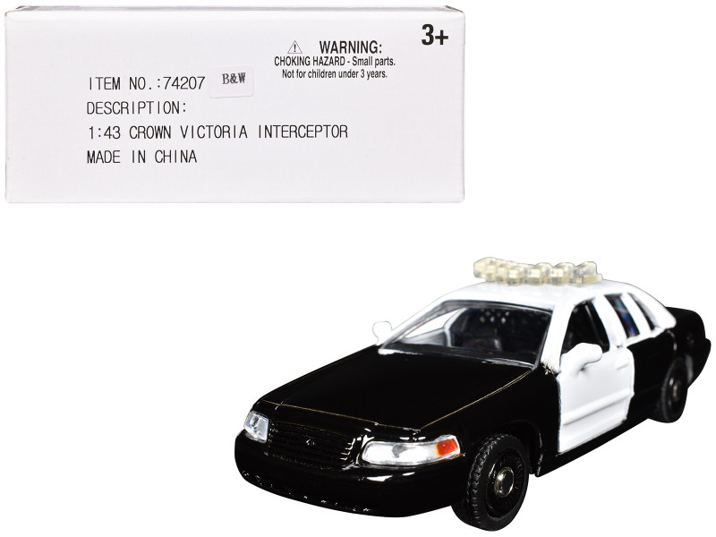Ford Crown Victoria Police Interceptor Black and White 1/43 Diecast Model Car Motormax 74207BW