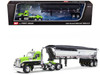 Kenworth W990 Day Cab and MAC Half Round Tandem Axle Dump Trailer Lime Green and Black 1/64 Diecast Model DCP/First Gear 60-1660