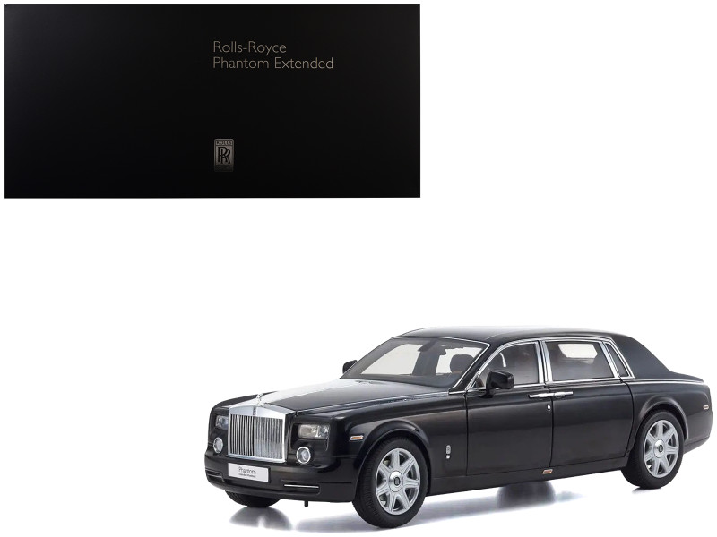 Rolls Royce Phantom EWB Extended Wheelbase Black and Silver Metallic 1/18 Diecast Model Car Kyosho 08841BKS