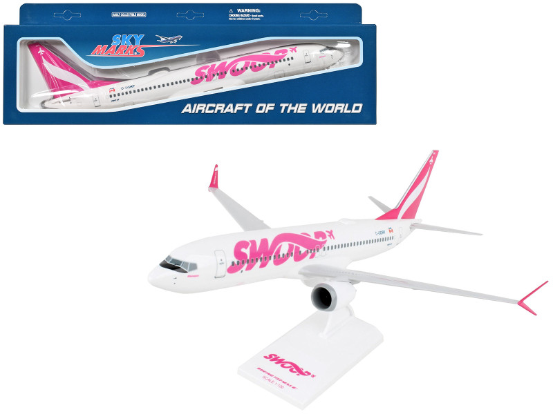 Boeing 737 MAX 8 Commercial Aircraft Swoop C GORP White with Pink Tail Snap-Fit 1/130 Plastic Model Skymarks SKR1115