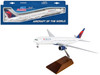 Boeing 777 200 Commercial Aircraft with Landing Gear and Wood Stand Delta Air Lines N709DN White with Blue and Red Tail Snap Fit 1/200 Plastic Model Skymarks SKR5009