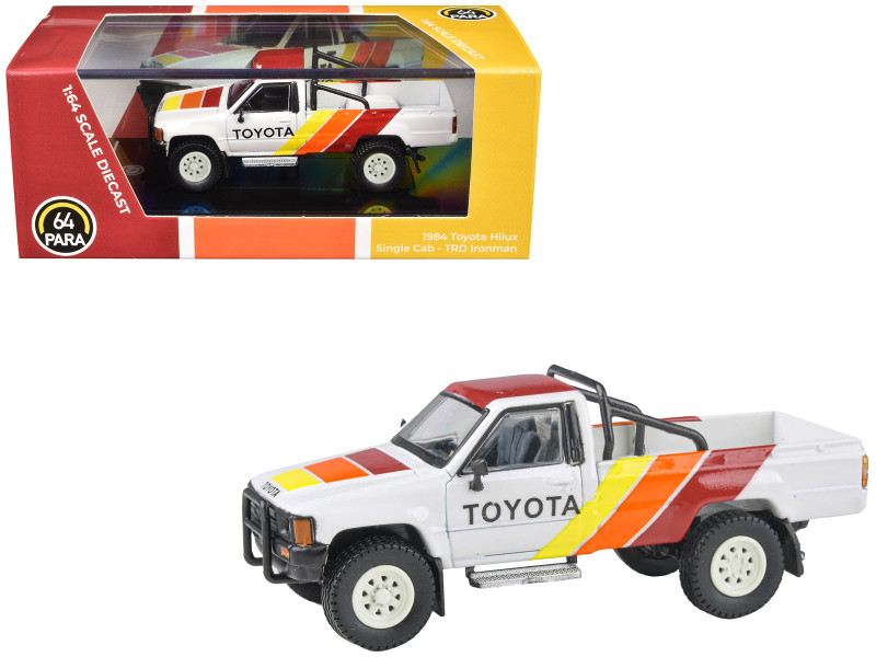 1984 Toyota Hilux Pickup Truck White with Stripes TRD Ironman 1/64 Diecast Model Car Paragon Models PA-55525
