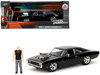 Dodge Charger R T Black with Dom Diecast Figure Fast & Furious 2009 Movie Hollywood Rides Series 1/24 Diecast Model Car Jada 35907