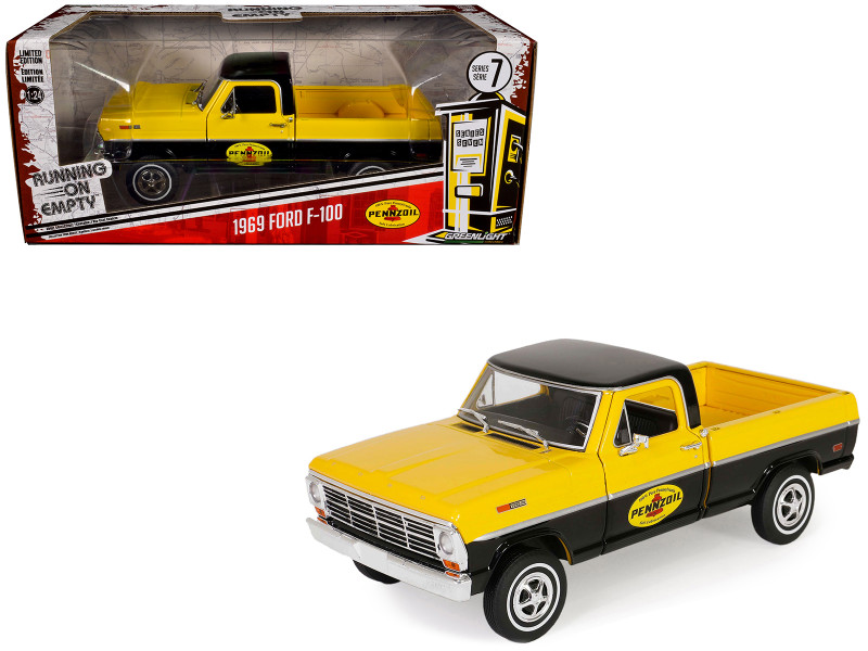 1969 Ford F 100 Pickup Truck Pennzoil Yellow and Black Running on Empty Series 7 1/24 Diecast Model Car Greenlight 85082