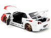 2002 Nissan Skyline GT R R34 RHD Right Hand Drive White with Red Graphics and Ryu Diecast Figure Street Fighter Video Game Anime Hollywood Rides Series 1/24 Diecast Model Car Jada 35114